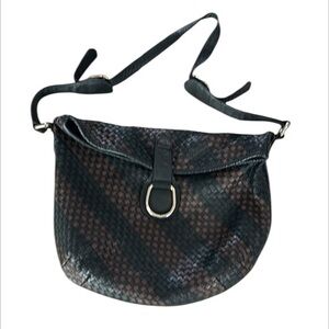 Ganson Leather woven bucket bag shoulder carry large brown black